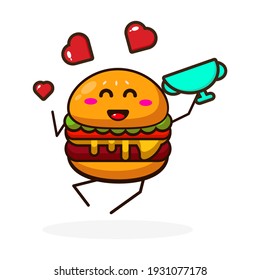 Burger love trophy cute character illustration