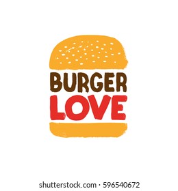 burger love vector sign, hand painted