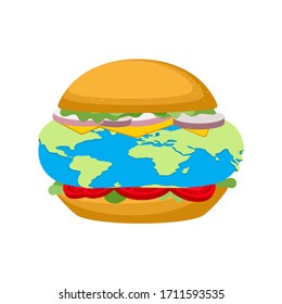 La hamburguesa hizo tierra. Hamburguesa galáctica. ilustración vectorial
