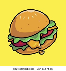 Hamburguesa hecha en formato Vector. Este gráfico es perfecto para diseñadores y vendedores que quieren agregar un fondo amarillo aislado