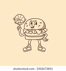 burger mascot with basketball outfit good for vintage mascot, retro mascot, brand mascot, etc