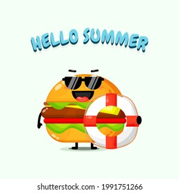Burger mascot carrying a float with summer greetings