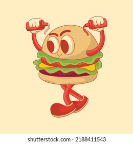 Ilustración vectorial de diseño de caracteres de mascota de hamburguesa
