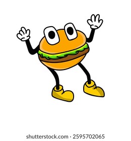 Burger mascot is greeting consumers, very suitable for your business logo