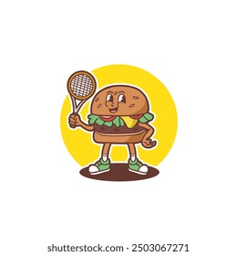 burger mascot with tennis outfit good for sticker, logo, brand design, food mascot, etc