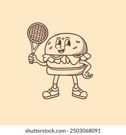 burger mascot with tennis racket good for mascot vintage, mascot retro, food mascot, etc