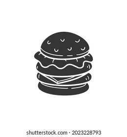 Burger Maxi Icon Silhouette Illustration. Big Hamburger Vector Graphic Pictogram Symbol Clip Art. Doodle Sketch Black Sign.