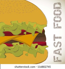 burger with meat, close up. vector illustration