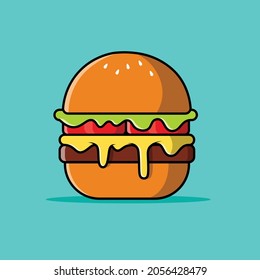 Burger Melted Cartoon Vector Icon Illustration. Food Burger Icon Concept Isolated Premium Vector. Flat Cartoon Style