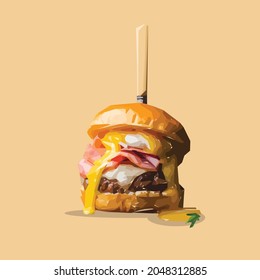 Burger with Melted Egg Illustration for Poster or Banner or Sticker, Design Vector Abstract