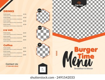 Burger menu a4 restaurant cafe template delivery meals food flyer paper illustration burger fast food poster pamphlet brochure cover design layout vector bifold 
