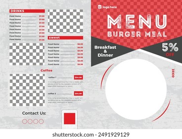 Burger menu a4 restaurant cafe template delivery meals food flyer paper illustration burger fast food poster pamphlet brochure cover design layout vector bifold 