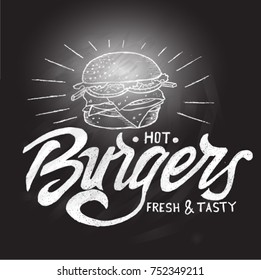 burger, menu, chalk board
