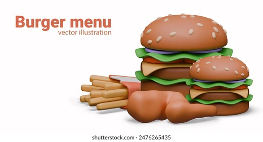 Burger menu. Creative vector composition in realistic style