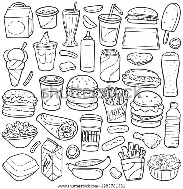 Burger Menu Fast Food Traditional Doodle Stock Vector (Royalty Free ...