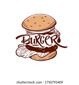 Burger Menu, hand drawn sketch with lettering composition for yout logo, emblem, label