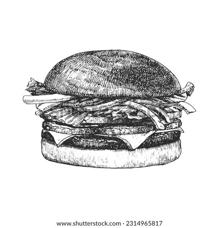 Burger Menu. Hand-drawn illustration of Burger. Ink. Vector 