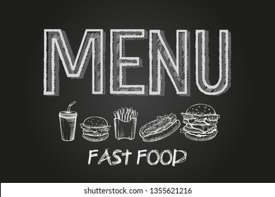 Burger menu poster design on the chalkboard elements. Can be used for layout, banner, web design, brochure template. Vector illustration