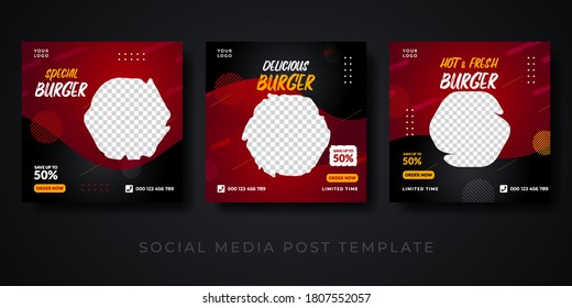 Burger menu restaurant promotion social media banner template