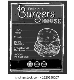 Burger, menu for restaurant, vector