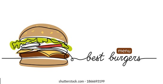 Burger menu simple color vector background. One continuous line drawing with text Burger menu.