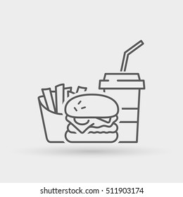 burger menu thin line icon. isolated. black color, for restaurants and fast food outlets