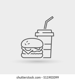 burger menu thin line icon. isolated. black color, for restaurants and fast food outlets
