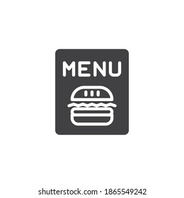 Burger Menü Vektorsymbol. volles Flachzeichen für mobiles Konzept und Webdesign. Fastfood Restaurant Speisekarte Glyph Symbol. Symbol, Logo-Abbildung. Vektorgrafik