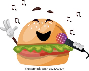 Burger with microphone, illustration, vector on white background.