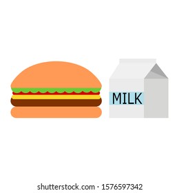 burger and milk flat vector