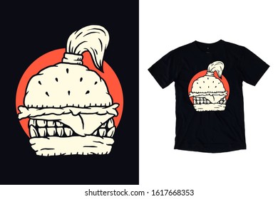 Burger monster with hairstyle illustration for t shirt design