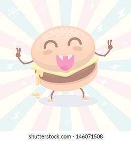 A burger monster illustrated in 'Kawaii' Japanese style.