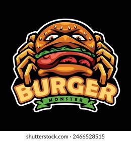 Burger Monster Mascot logo template for Food Business Trademark vector Art by Artbot Studio