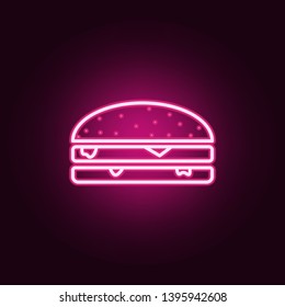 Burger neon icon. Elements of fast food set. Simple icon for websites, web design, mobile app, info graphics