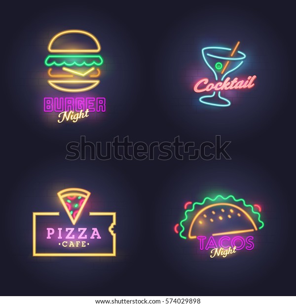 Burger Neon Sign Cocktail Nacos Pizza Stock Vector (Royalty Free ...