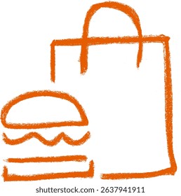 Burger Next To Paper Bag Food Delivery Related Icon Crayon Chalk Drawing Vector
