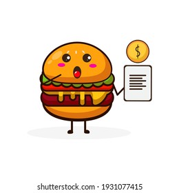 Burger note money cute character illustration