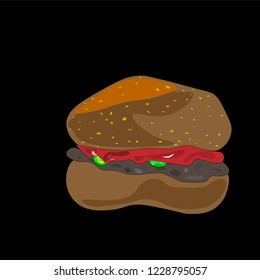 Burger on black background vector illustration of fast food