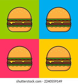 Burger on a colorful background. Pop art poster. Vector simple illustration