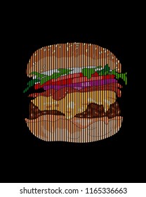 Burger on dark background, vector illustration