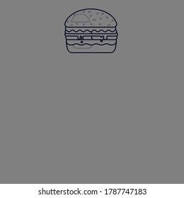 Burger on grey background. Place for text, place setting is available. Poster,  web background, logo for caffee, shop, fast food restaurant. Simple stock vector illustration. Black hamburger icon.    