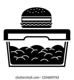 Burger on lunch box icon. Simple illustration of burger on lunch box vector icon for web design isolated on white background