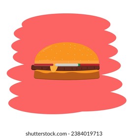 hamburguesa de fondo rosa, con cutlet, tomate, queso,