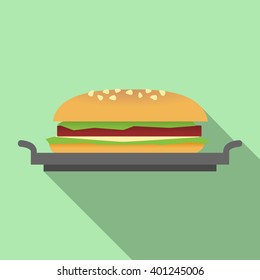 Burger on plate. Flat icon