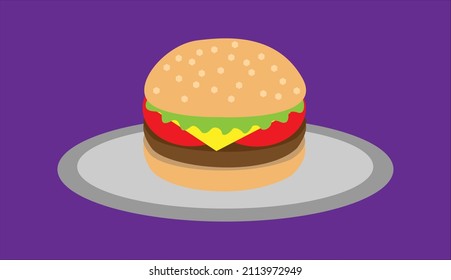 Burger on a plate with purple background