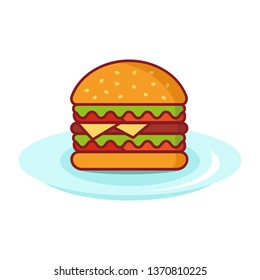 Burger on a plate vector Illustration on white background simple element illustration. Burger icon, fast food