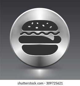 Burger on Silver Round Button