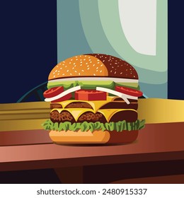 Burger auf dem Tisch Illustration Fast Food