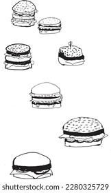 burger on a transparent background. vector drawing. freehand drawing. handmade. decoration for restaurants and cafes