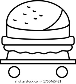 Diseño del icono del vector del concepto de la carga sobre las ruedas, símbolo de entrega de alimentos sin contacto Coronavirus sobre fondo blanco, signo de entrega de aperitivos sin contacto,